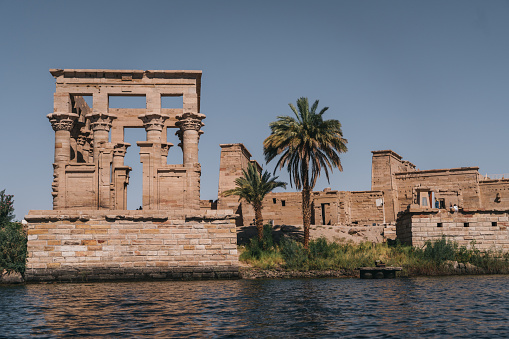 Pyramid Complex in Aswan city by the Nile, aerial view, Egypt.