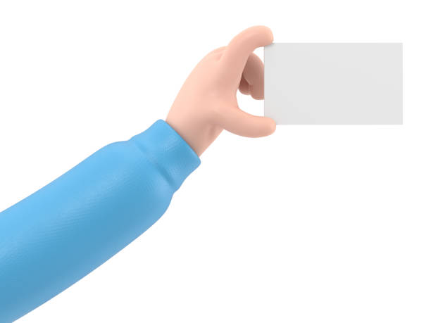 istock Cartoon Gesture Icon Mockup.3d icon brown skinned hand holding card gesture. Realistic illustration for social media, 3D rendering on white background. 1565067306