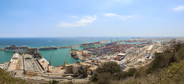 Aerial view of sea transportation of cargo ship, Samsun city