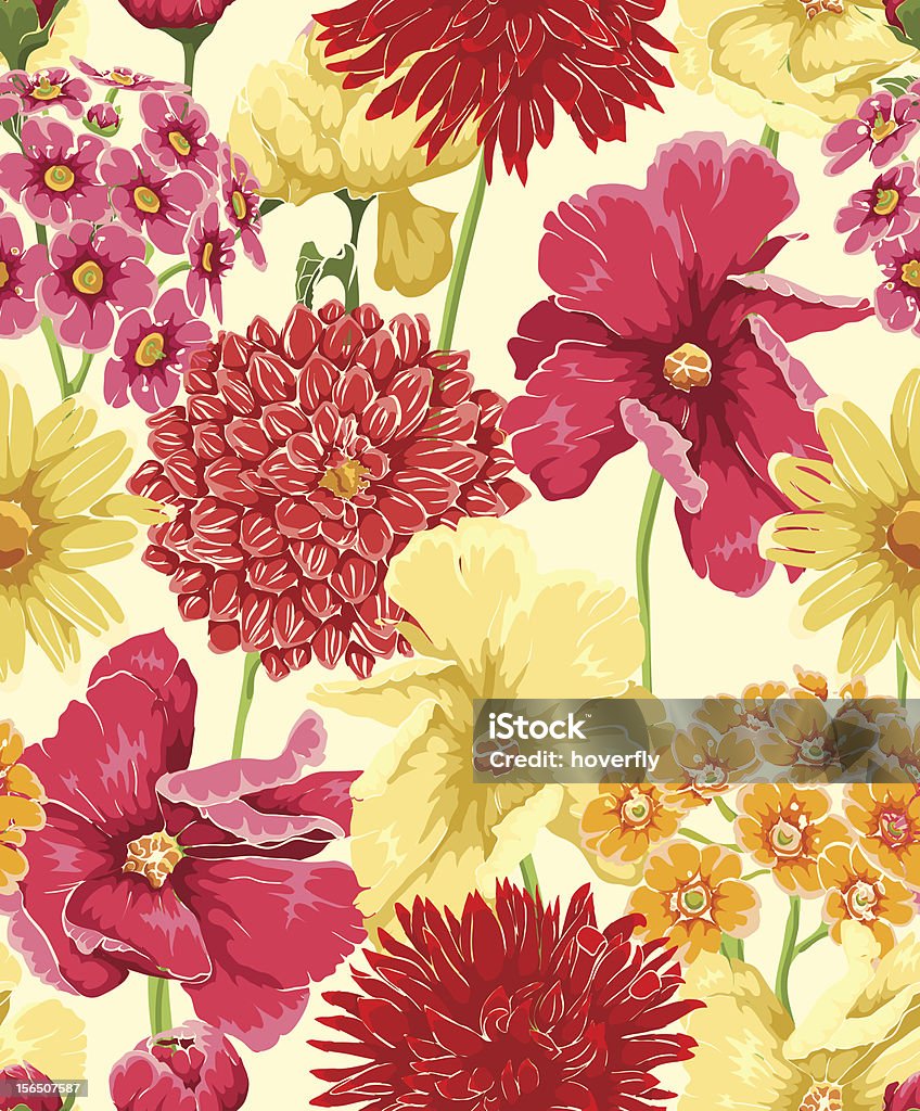 Hand drawn floral wallpaper with set of different flowers. Stylized like watercolor painting Beauty stock vector