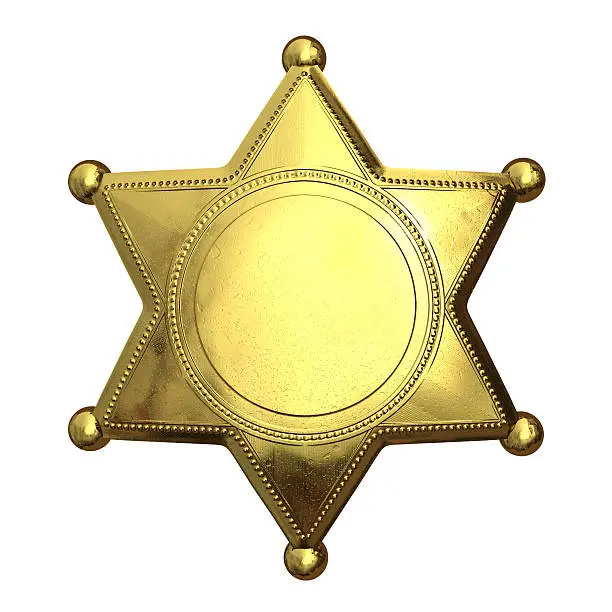 Golden sheriff's badge - isolated on white