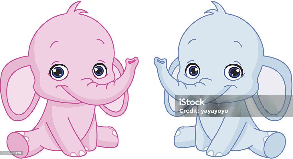 A pink and a blue baby elephant cartoon Baby elephants Elephant Calf stock vector