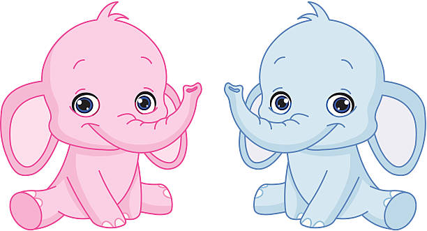 A Pink And A Blue Baby Elephant Cartoon Stock Illustration - Download Image  Now - Elephant Calf, Pink Color, Elephant - iStock