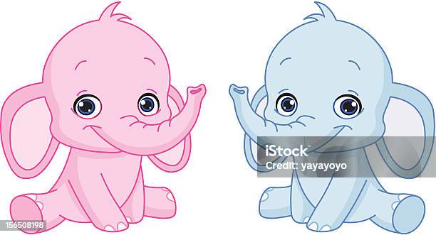 A Pink And A Blue Baby Elephant Cartoon Stock Illustration - Download Image Now - Elephant Calf, Cartoon, Pink Color