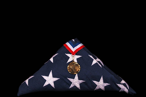 Veteran's Casket Flag And Medal stock photo