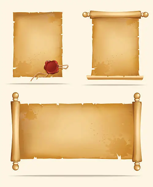 Vector illustration of Set of old paper scrolls