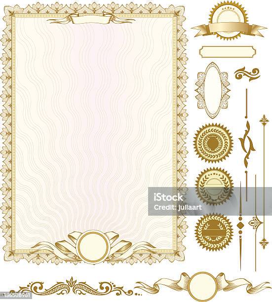 Gold Vertical Modèle De Certificat Avec Dautres Éléments De Design Vecteurs libres de droits et plus d'images vectorielles de Certificat