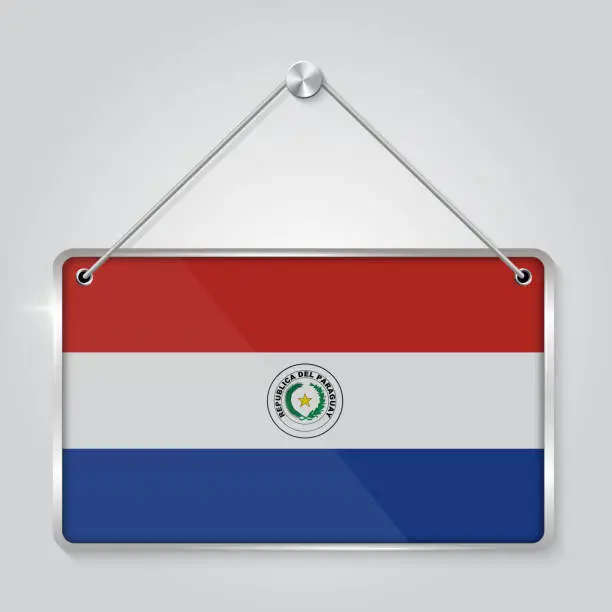 Vector illustration of Paraguay flag pennant hanging on the rope, rectangle hanging