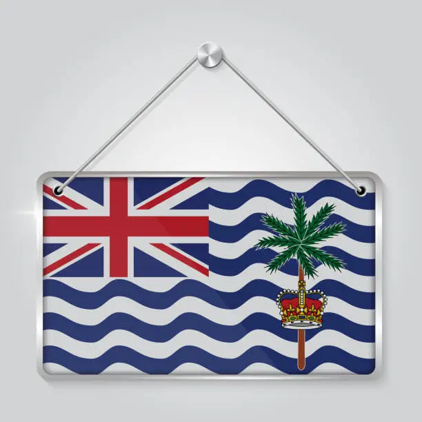 Vector illustration of British Indian Ocean Territory flag pennant hanging on the rope, rectangle hanging