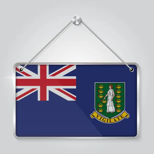 Vector illustration of British Virgin Islands flag pennant hanging on the rope, rectangle hanging