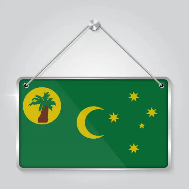 Vector illustration of Cocos or Keeling Islands flag pennant hanging on the rope, rectangle hanging