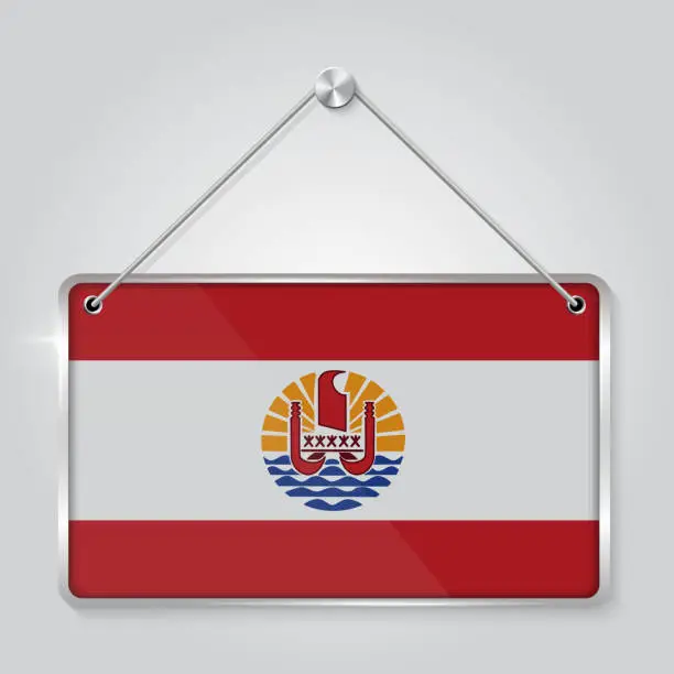 Vector illustration of French Polynesia flag pennant hanging on the rope, rectangle hanging