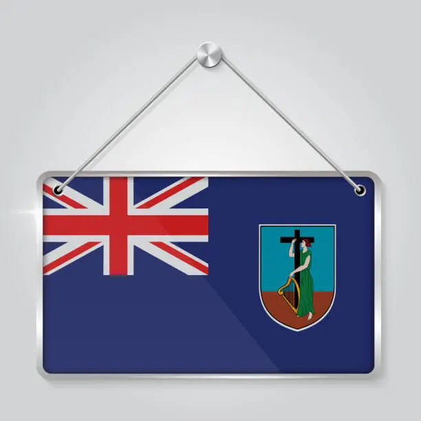 Vector illustration of Montserrat flag pennant hanging on the rope, rectangle hanging