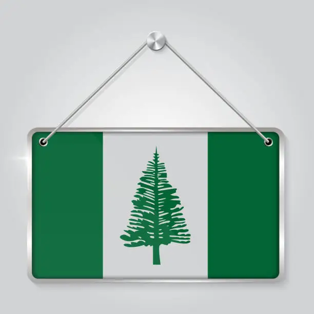 Vector illustration of Norfolk Island flag pennant hanging on the rope, rectangle hanging