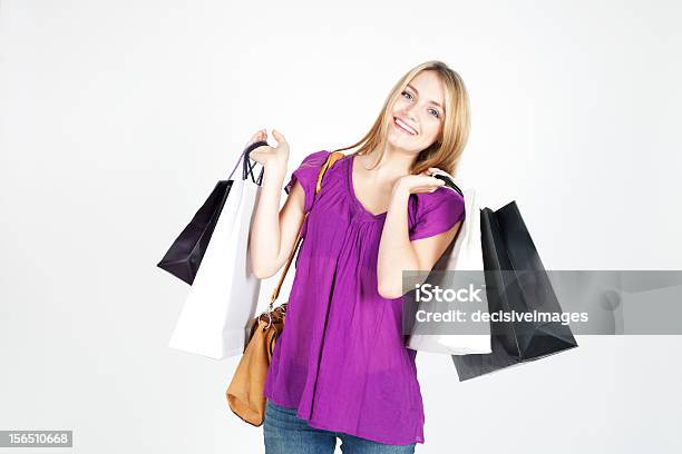 아름다운 금발 여자 쇼핑 수하물 20-29세에 대한 스톡 사진 및 기타 이미지 - 20-29세, 금발 머리, 명랑한