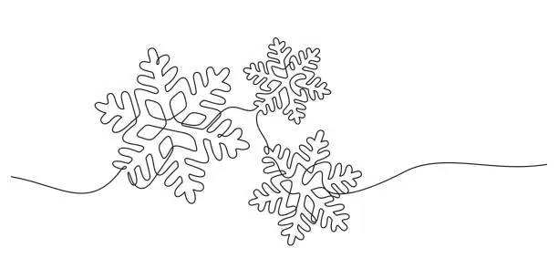 Vector illustration of hello winter and christmas snow flakes one line drawing decoration vector illustration