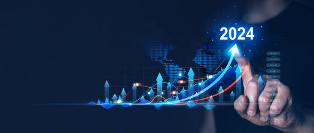 istock Increase business arrow graph corporate future growth year 2023 to 2024. Development to success and motivation. Year 2024 plan, action and goals. 1565120749