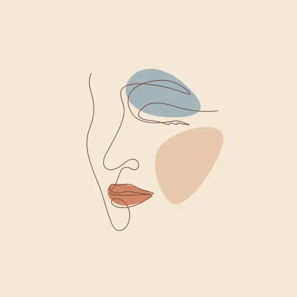 Vector illustration of abstract woman face eye closed one line and boho shape beauty concept illustration