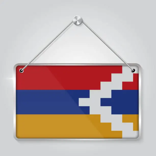 Vector illustration of Nagorno Karabakh flag pennant hanging on the rope, rectangle hanging