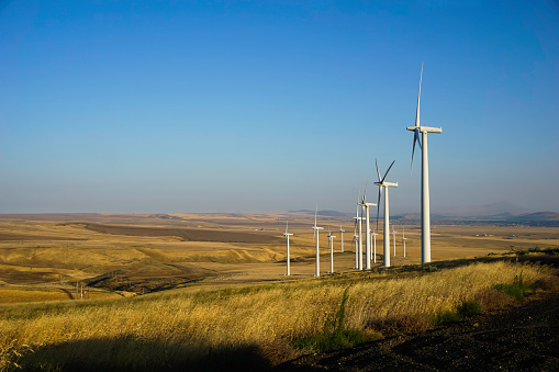 Wind turbines in Eastern Washington State south of the Tri-cities Columbia Basin region