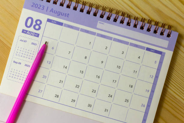 istock Desktop calendar for August 2023. Calendar for planning and managing each date. 1565161649