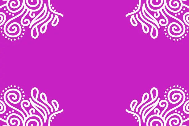 Vector illustration of Beautiful flower white batik ethnic dayak ornament with purple background