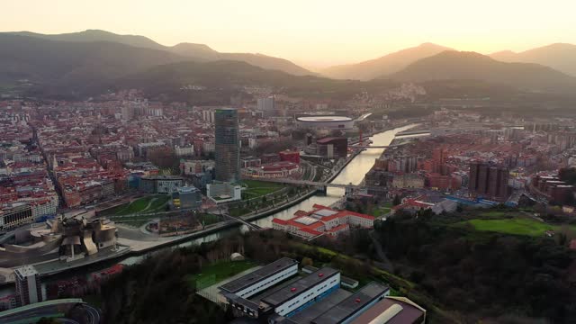 Bilbao aerial view at sunset