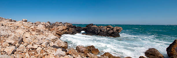 istock Panoramic view of beautiful rocky beach. 156523148