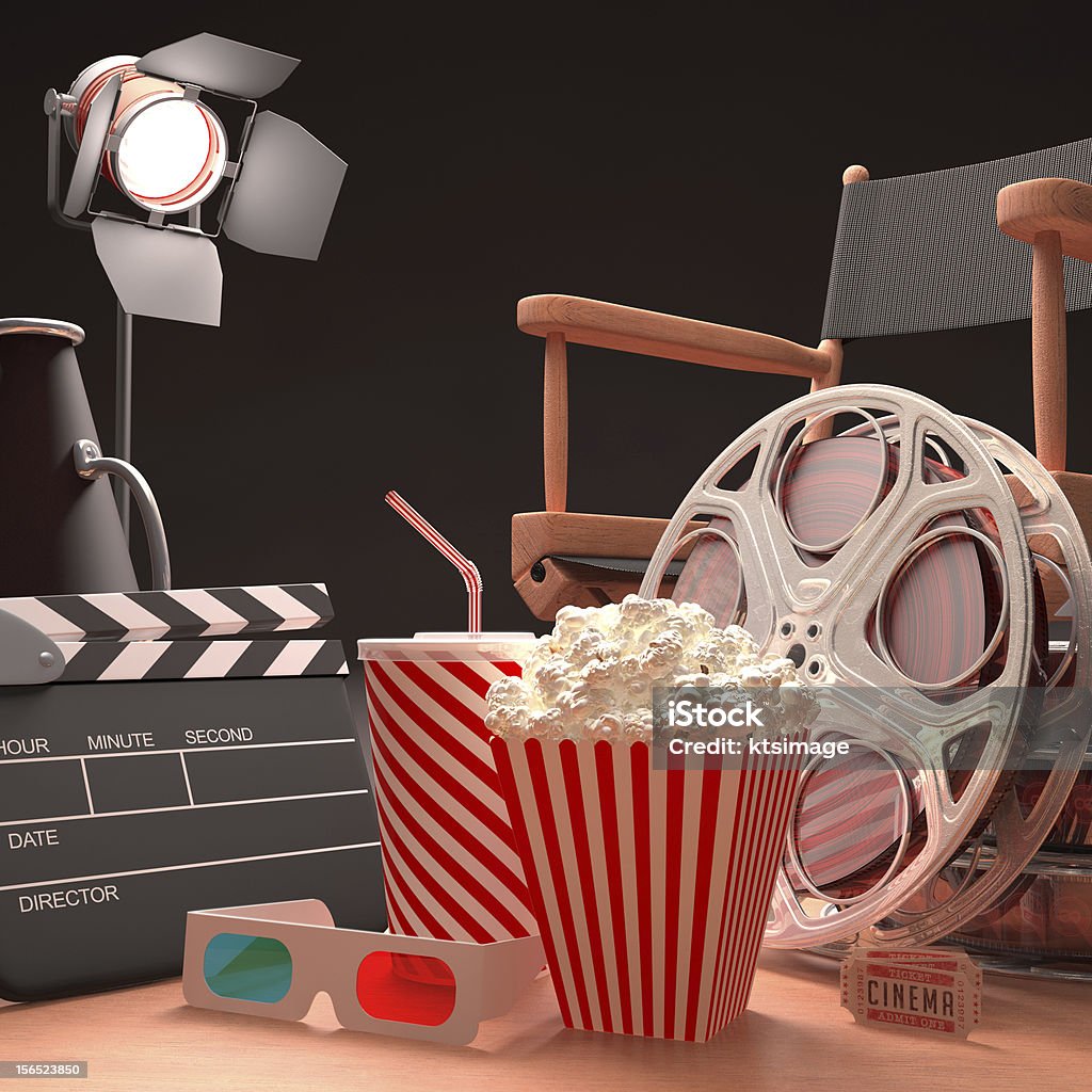 Movie Art Objects of the film industry, the concept of cinema. 3-D Glasses Stock Photo