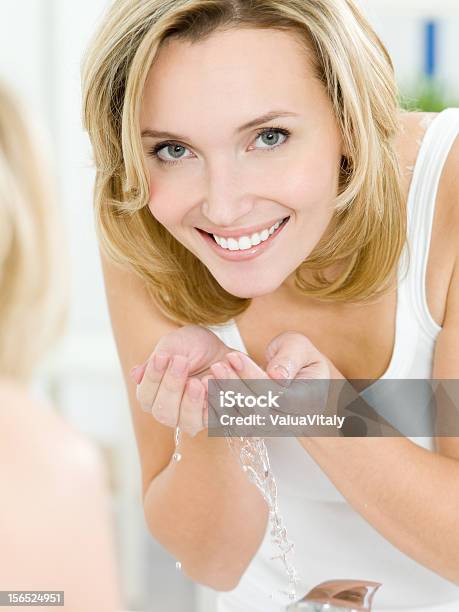 Woman Washing Face Stock Photo - Download Image Now - Beauty, One Woman Only, Sink