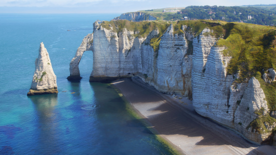 Chalk cliffs at Cote d'Albatre. Etretat, United Kingdom