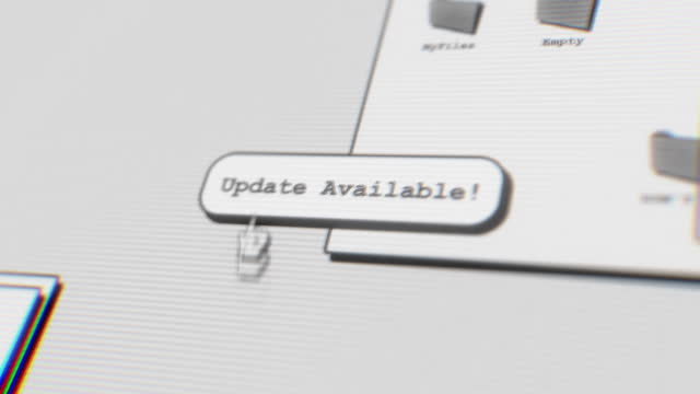 Close-up of an old computer software, update notification pop-up window