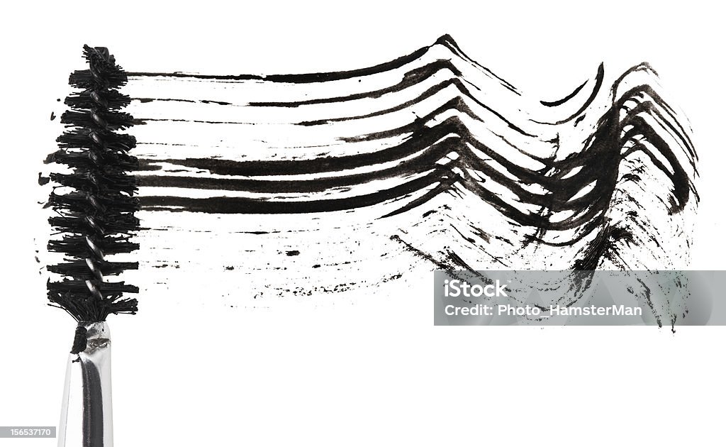 ストロークのブラックマスカラアプリケータ付きのブラシ、白で分離 - アイライナーのロイヤリティフリーストックフォト