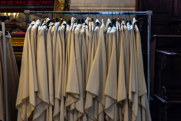 Cathedral of Saint Gerland or Gerlando, Agrigento, Sicily, Italy, Chasubles in the interior of the Cathedral of Saint Gerland or San Gerlando in the old town of Agrigento, Sicily, Italy, tunica adventitia stock pictures, royalty-free photos & images