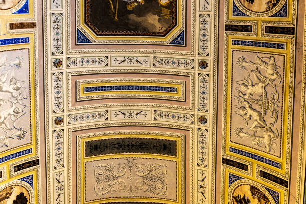 Old decorated ceiling of the Cathedral of Saint Gerland or San Gerlando in the old town of Agrigento, Sicily, Italy,