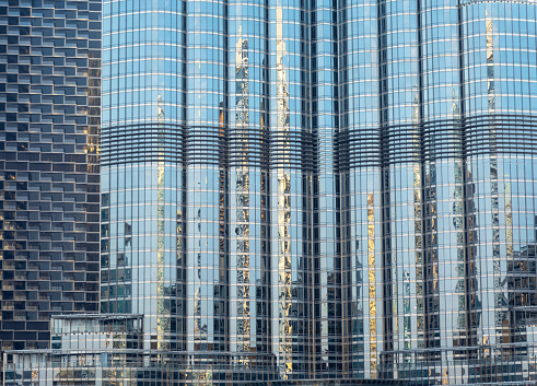 Glass windows of office buildings during a day