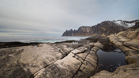 cloudy landscape from Tungeneset view point along the Senja scenic route with the view of the \