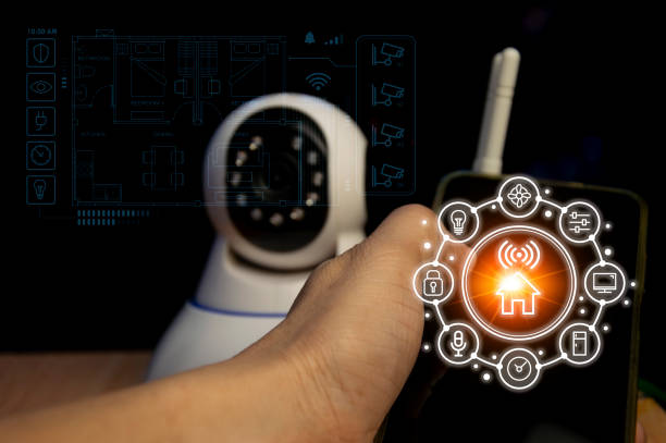 istock Smart home security concept, remote control, app use to control and monitor and record 1565464357