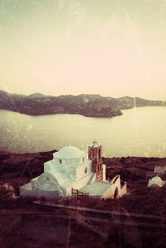 Typical greek church viewed from the Milos Chora. Elaborated image.