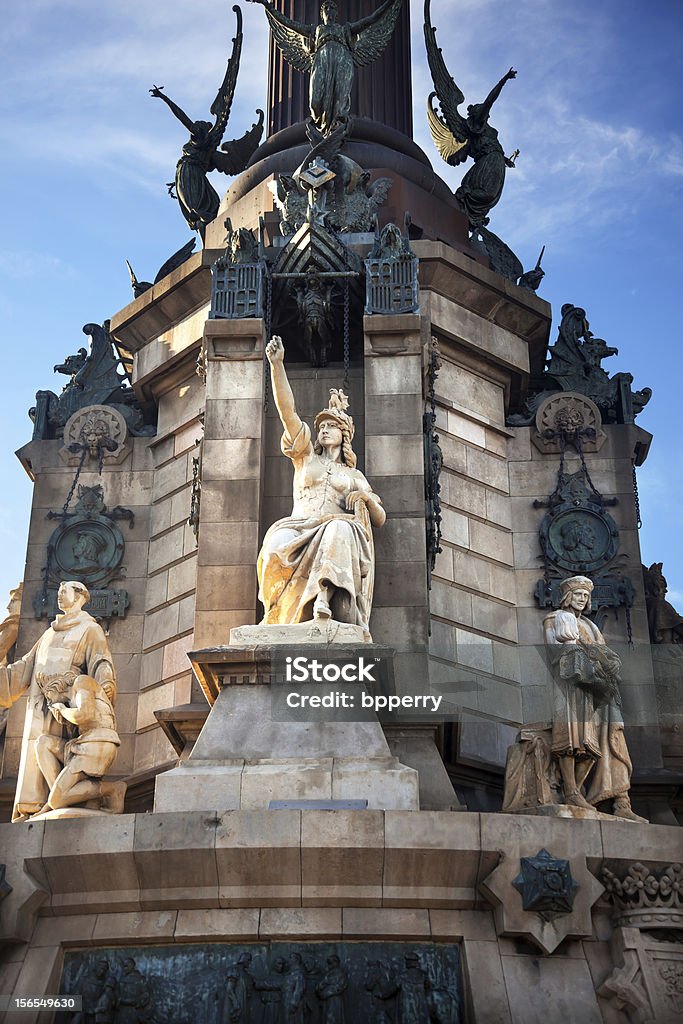 Seville Pomnik Columbus Victory Statut Barcelona Hiszpania - Zbiór zdjęć royalty-free (Architektura)