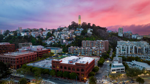 coit tower 90º aniversário - tower coit tower san francisco bay area san francisco county - fotografias e filmes do acervo