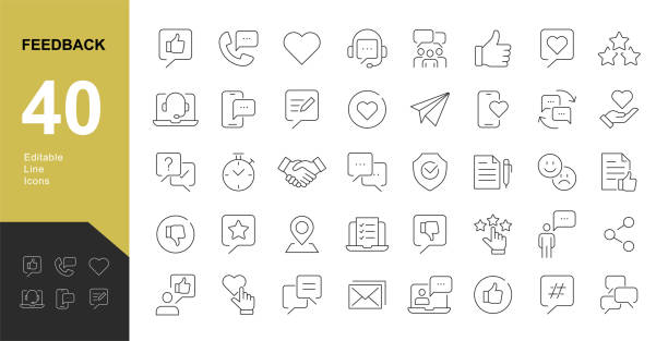 Feedback Line Editable Icons set. Vector illustration in modern thin line style of communication icons: messages, calls, rating, bubbles. Pictograms and infographics for mobile apps thumb down stock illustrations