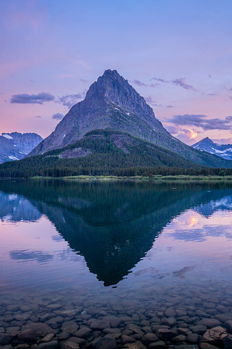 Mount Wilbur Seen during sunset from Many Glaciers - Glacier National Park