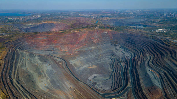 istock Huge iron ore quarry iron ore quarry top view Aero photo shoot. 1565519323