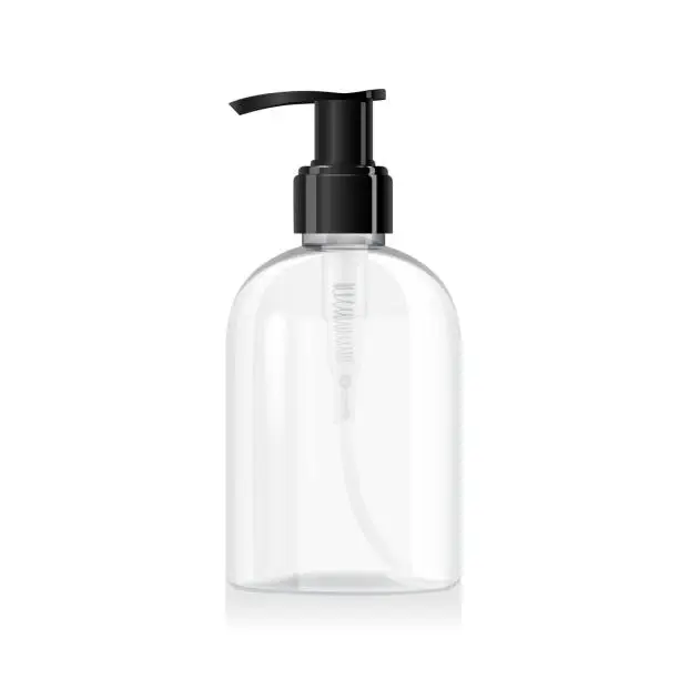 Vector illustration of Blank clear glass bottle mockup with pump