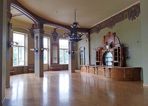 Beautiful lounge for passengers in the old Russian railway terminal.  St. Petersburg, Russia. July 04, 2023