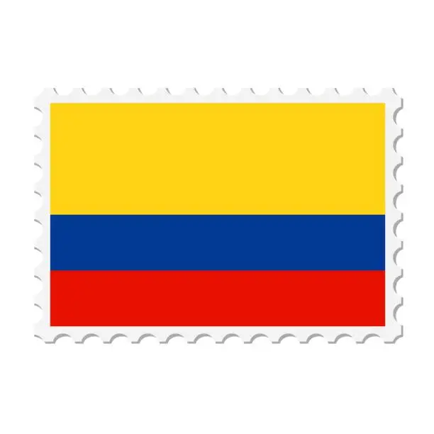 Vector illustration of Colombia postage stamp. Postcard vector illustration with Colombian national flag isolated on white background.