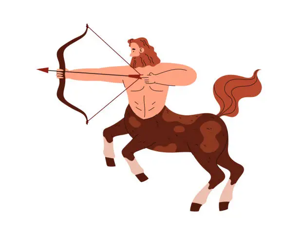 Vector illustration of Cartoon Centaur archer vector illustration, mythical creature symbol for sagittarius zodiac isolated on white background