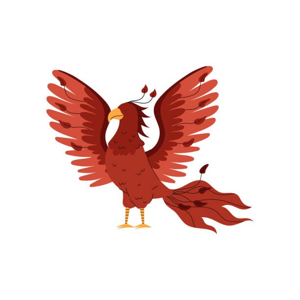 Phoenix fire bird fantasy magic creature, flat vector illustration isolated. Phoenix or fenix fire bird fantasy magic creature, flat vector illustration isolated on white background. Fairytale mythological Phoenix symbol of immortality. firebird logo stock illustrations