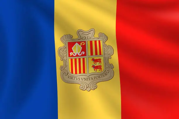 Vector illustration of Flag of Andorra. Andorran Flag. Vector Flag Background. Stock Illustration